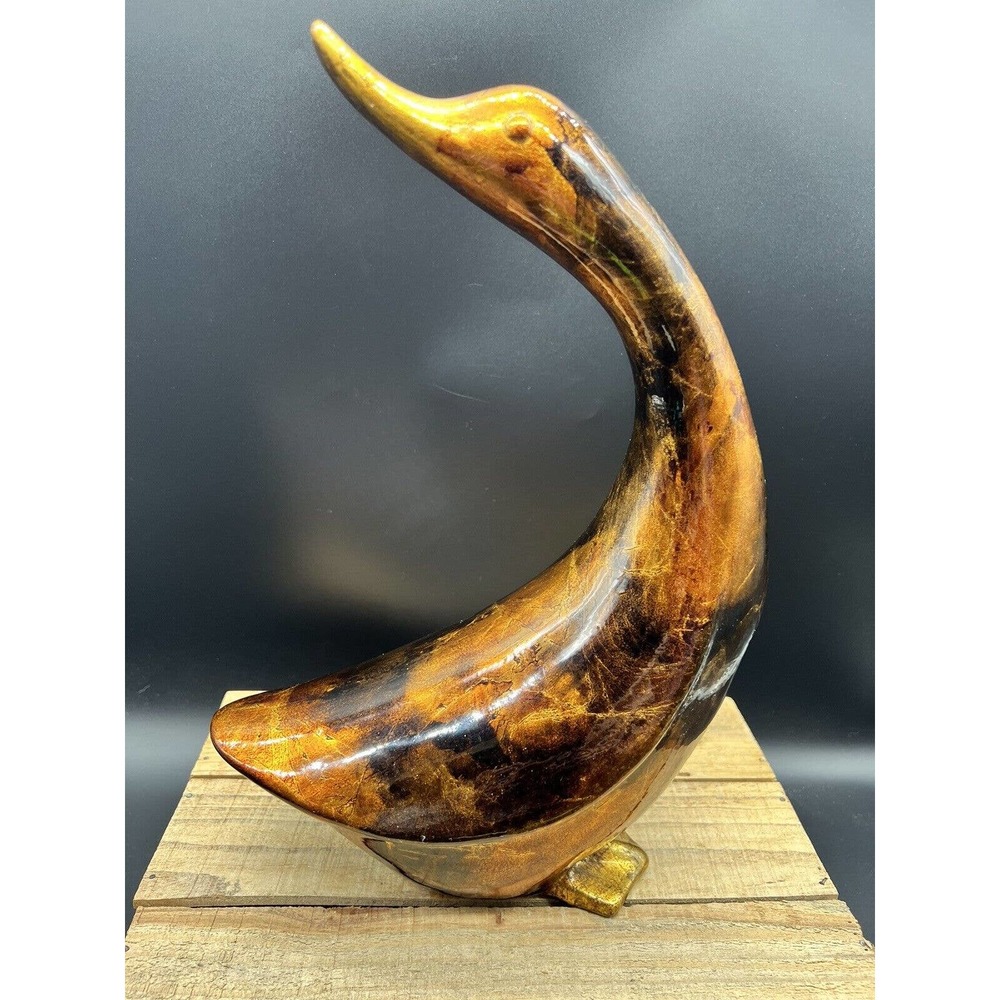 Ceramic Glazed Black Gold Orange Metallic Goose/Duck Statue